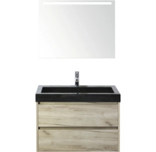 Umývadlo so skrinkou, umývadlová batéria a osvetlené zrkadlo do kúpeľne