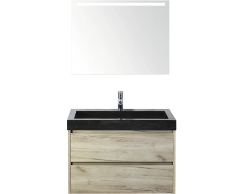 Umývadlo so skrinkou, umývadlová batéria a osvetlené zrkadlo do kúpeľne