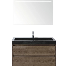 Kombinácia umývadla s umývadlom, spodnou skrinkou so zásuvkami a zrkadlom s osvetlením