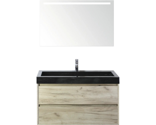 Kúpeľňová zostava Sanox Dante 101 cm craft oak Umyvadlová zostava s umývadlom, batériou a zrkadlom do kúpeľne