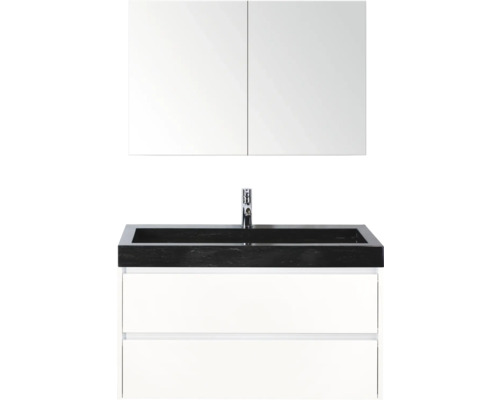 Zostava umývadla so zrkadlovou skrinkou, armatúrou a dvomi zásuvkami