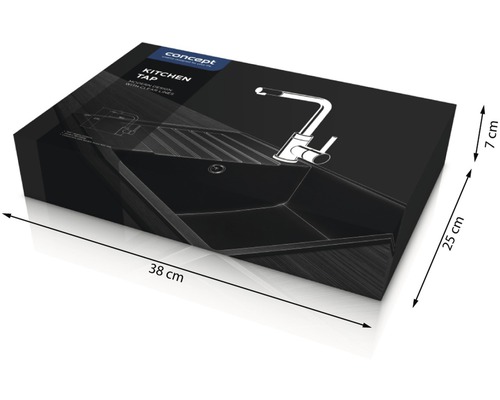 Balenie kuchynského drezu s batériou, rozmery 38 cm x 25 cm x 7 cm