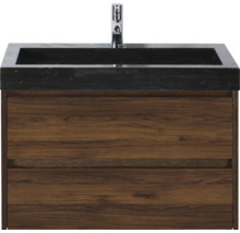 Skrinka pod umývadlo s dvomi zásuvkami, čierne umývadlo a vodovodná batéria