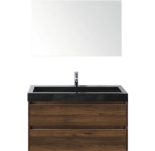 Umyvadlová zostava so zrkadlom, umývadlo z kameňa, spodná skrinka s dvoma zásuvkami a armatúrou