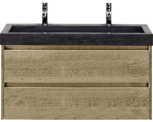 Skrinka pod umývadlo s dvoma zásuvkami, umývadlová doska a dve armatúry