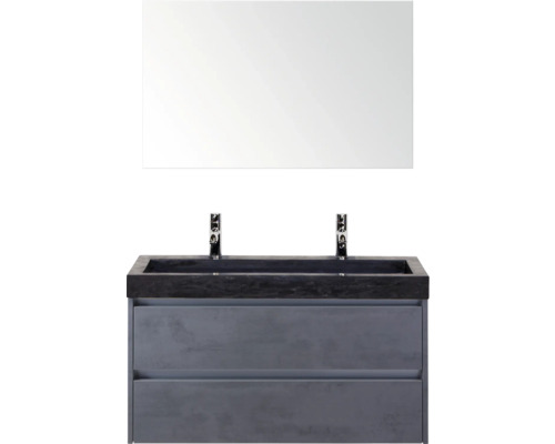 Skrinka pod umývadlo s dvomi zásuvkami, umývadlom na dosku a zrkadlom do kúpeľne