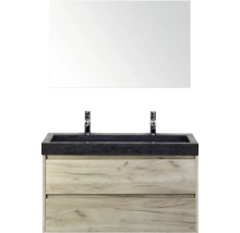 Zostava umývadla so zrkadlom, umývadlom, batériami a spodnou skrinkou