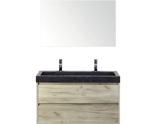 Zostava umývadla so zrkadlom, umývadlom, batériami a spodnou skrinkou