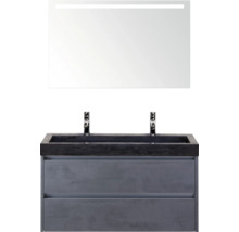 Umývadlová skrinka s dvomi zásuvkami, umývadlom na dosku a zrkadlom s osvetlením