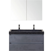 Umývadlo s dvomi umývadlami, spodnou skrinkou a zrkadlovou skrinkou