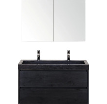 Kúpeľňová zostava s dvomi zásuvkami, umývadlom a zrkadlovou skrinkou