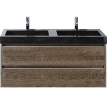 Skrinka pod umývadlo s dvojitým umývadlom, vzhľad dreva a štyri zásuvky