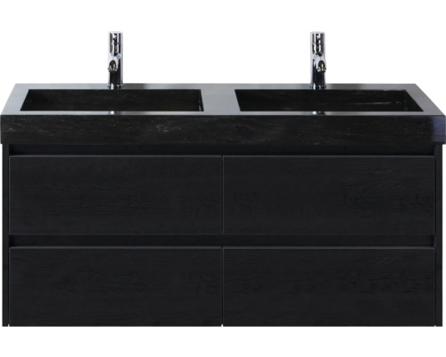 Kúpeľňová zostava Sanox Dante 121 cm dub čierny Skrinka pod umývadlo s dvoma umývadlami a štyrmi zásuvkami