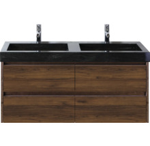 Skrinka pod umývadlo s dvoma umývadlami, batériami a drevenými skrinkami