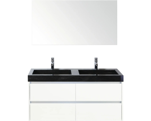 Skrinka pod umývadlo s dvoma umývadlami, zrkadlom a spodnou skrinkou