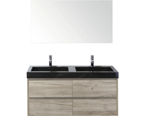 Dvojité umývadlo so zrkadlom a spodnou skrinkou do kúpeľne