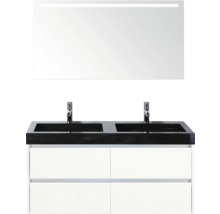 Kúpeľňový nábytkový set s dvojitým umývadlom, spodnou skrinkou a zrkadlom s osvetlením