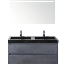 Dvojité umývadlo so skrinkou a osvetleným zrkadlom do kúpeľne