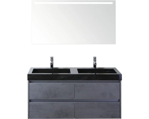 Dvojité umývadlo so skrinkou a osvetleným zrkadlom do kúpeľne