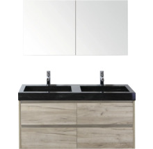 Súprava kúpeľňového nábytku s dvojitým umývadlom, zrkadlovou skrinkou a drevenou spodnou skrinkou