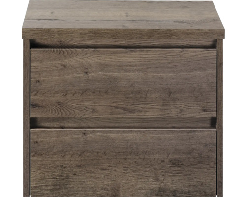 Skrinka pod umývadlo s dvomi zásuvkami vo vzhľade dreva