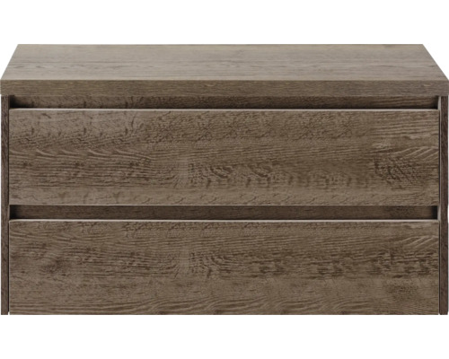 Skrinka pod umývadlo s dvomi zásuvkami vo vzhľade dreva