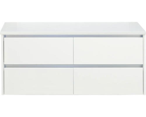 Biela skrinka pod umývadlo so štyrmi zásuvkami