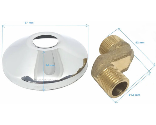 Ružica s uhlovým skrutkovaním a rozmermi v milimetroch