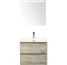 Skrinka pod umývadlo s dvomi zásuvkami, umývadlom, batériou a osvetleným zrkadlom