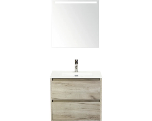 Skrinka pod umývadlo s dvomi zásuvkami, umývadlom, batériou a osvetleným zrkadlom