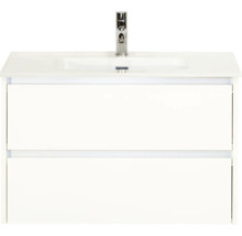 Biela umývadlová skrinka s dvoma zásuvkami a batériou