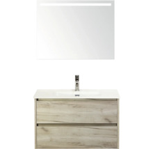 Umývadlo s umývadlovou skrinkou a zrkadlom s osvetlením