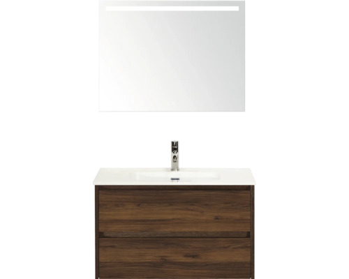 Súprava kúpeľňového nábytku s umývadlovou skrinkou, umývadlom a zrkadlom s osvetlením