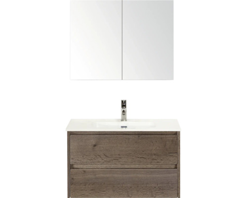 Kombinácia umývadla so zrkadlovou skrinkou a spodnou skrinkou umývadla s dvomi zásuvkami