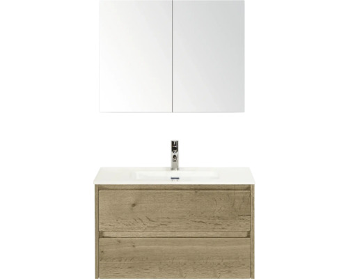 Kombinácia umývadla so zrkadlovou skrinkou a dvoma zásuvkami