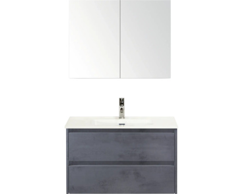 Skrinka pod umývadlo s umývadlom a zrkadlová skrinka do kúpeľne.