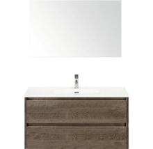 Skrinka pod umývadlo s dvomi zásuvkami, doska pod umývadlo, batéria a zrkadlo