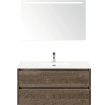 Kombinácia umývadla so zrkadlom a spodnou skrinkou so zásuvkami v kúpeľni