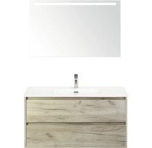 Skrinka pod umývadlo s dvomi zásuvkami, umývadlom a zrkadlom s osvetlením