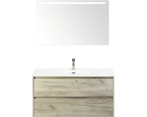 Skrinka pod umývadlo s dvomi zásuvkami, umývadlom a zrkadlom s osvetlením