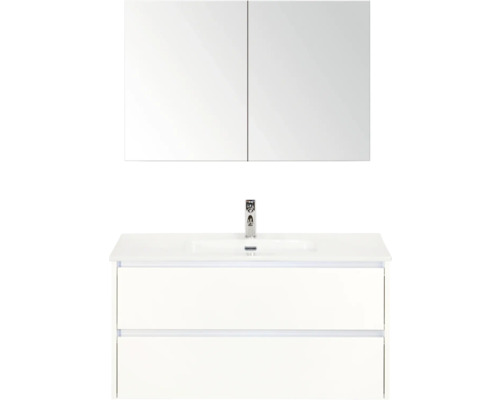 Kombinácia umývadla so zrkadlovou skrinkou a umývadlom