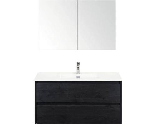 Skrinka pod umývadlo s dvomi zásuvkami, umývadlom a zrkadlovou skrinkou