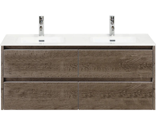 Skrinka pod umývadlo s dvoma umývadlami a štyrmi zásuvkami