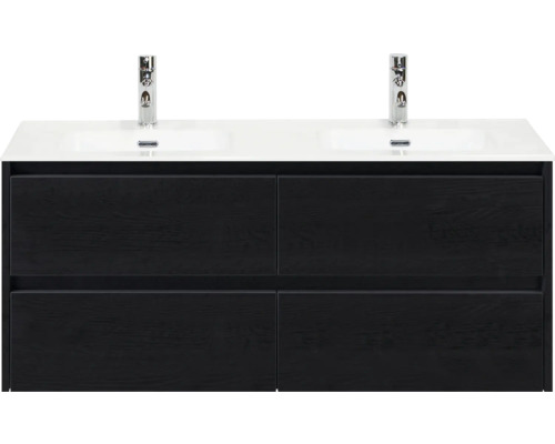 Skrinka pod umývadlo s dvoma umývadlami a štyrmi zásuvkami