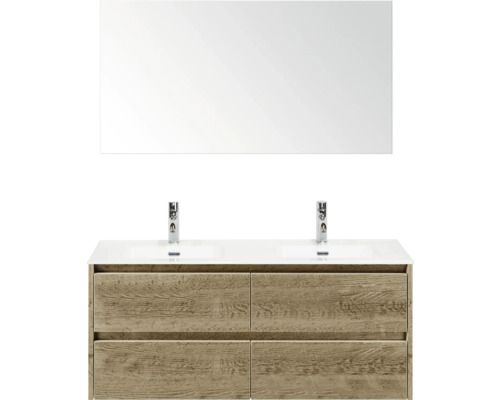 Súprava kúpeľňového nábytku s umývadlom, umývadlom a zrkadlom