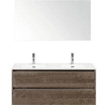 Skrinka s umývadlom so zrkadlom, dvojité umývadlo a drevený dekor