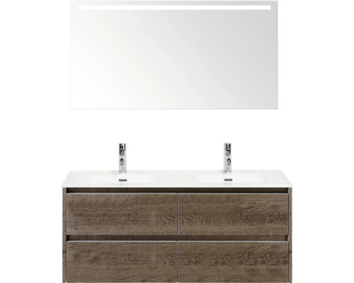 Súprava kúpeľňového nábytku s umývadlom, dvoma umývadlami a osvetleným zrkadlom