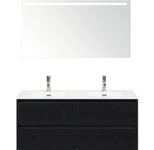 Kúpeľňový komplet s dvojitým umývadlom, skrinkou so zásuvkami a zrkadlom s osvetlením