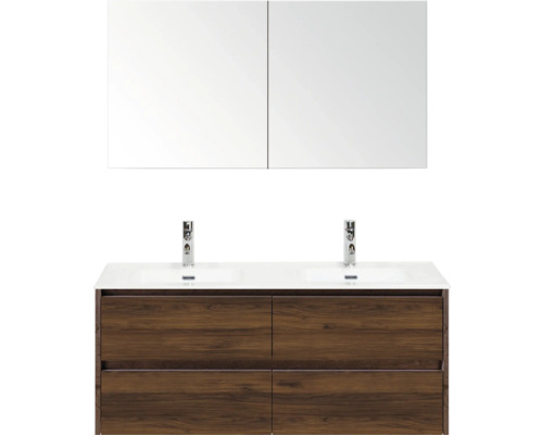 Kombinácia umývadla s dvoma umývadlami, batériami a zrkadlovou skrinkou