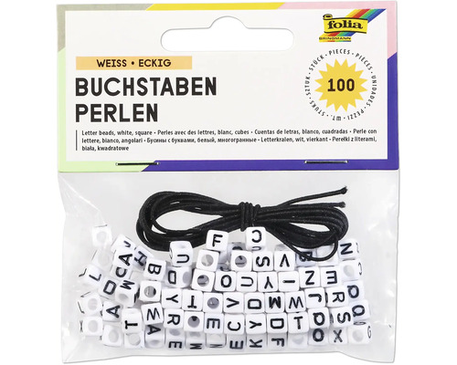 Balenie bielych hranatých korálikov s písmenami so šnúrkou